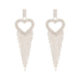 European And American Super Flash Claw Chain Series Alloy Diamond Heart Shape Gold Silver Tassel Earrings