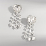 Fashion personalized Crystal tassel earrings ladies luxury super flash rhinestone heart earrings
