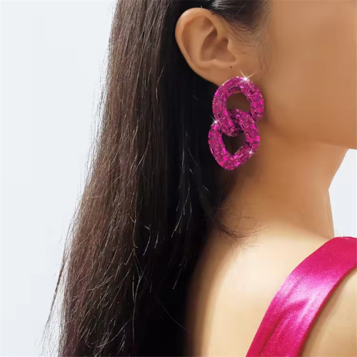 Fashionable minimalist geometric hollowed out chain earrings with exaggerated design colorful rhinestone earrings for women