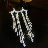 Women's Fashion long hollow-out five-pointed star rhinestone tassel earrings luxury shiny zircon earrings