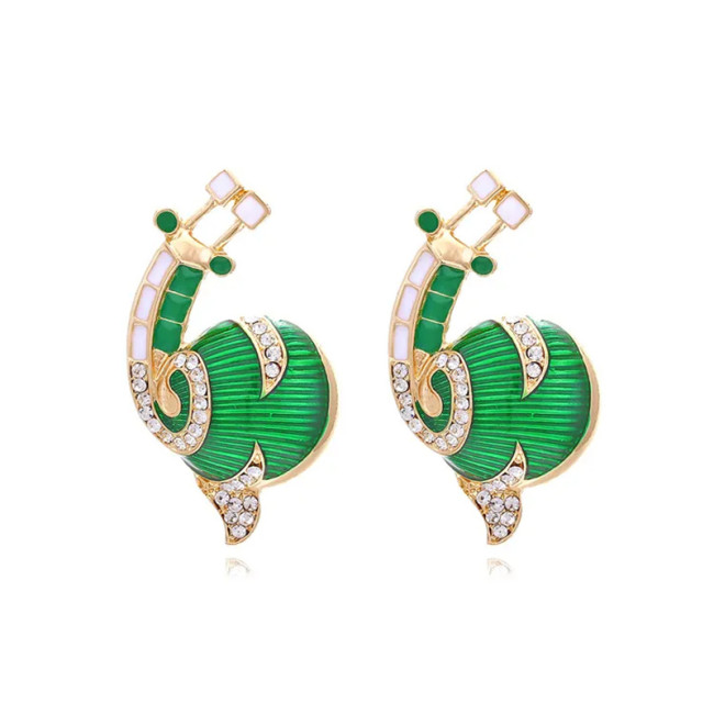 Cute cartoon dripping snail earrings women's fashion design alloy enamel black green earrings