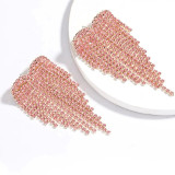 Exaggerated Fashion Shining Alloy Rhinestone Diamond Embedded Love Heart Long Fringe Tassel Earrings