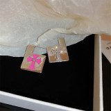 Sweet cool design pink black cross earrings 925 silver needle metal copper square geometric earrings for female
