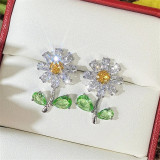 Korean fashion snake-shaped daisy flower earrings 2023 new color zircon earrings for women
