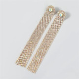 New Diamond Rhinestone Long Fringe Earrings Trendy Female Gold Silver Graceful Tassel Earrings