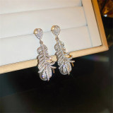 Luxury Classic long feather drop pearl earrings premium 925 silver needle shiny zircon earrings for women