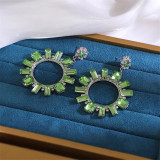 Fashion exquisite geometric alloy sunflower pendant earrings design sense accessories green rhinestone earrings for women