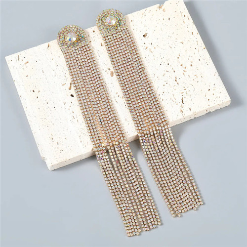 New Diamond Rhinestone Long Fringe Earrings Trendy Female Gold Silver Graceful Tassel Earrings