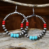 Retro ethnic style CCB round pearl drop earrings New beaded pearl turquoise earrings for women
