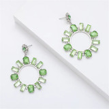 Fashion exquisite geometric alloy sunflower pendant earrings design sense accessories green rhinestone earrings for women