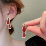 Fashion personality rhinestone 925 silver needle earrings design front and back two wear dripping oil Red white drop earrings