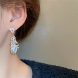 Luxury Classic long feather drop pearl earrings premium 925 silver needle shiny zircon earrings for women