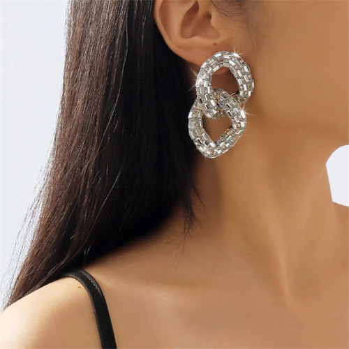 Fashionable minimalist geometric hollowed out chain earrings with exaggerated design colorful rhinestone earrings for women