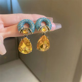 vintage drop-shaped rhinestone earrings women's ethnic style colored crystal 925 silver needle earrings