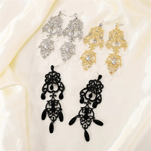 French palace style irregular hollow flower pattern earrings retro elegant long drop resin pendant earrings