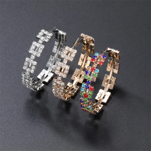 Banquet runway accessories women's colorful sparkling square rhinestone hoop earrings