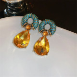 vintage drop-shaped rhinestone earrings women's ethnic style colored crystal 925 silver needle earrings