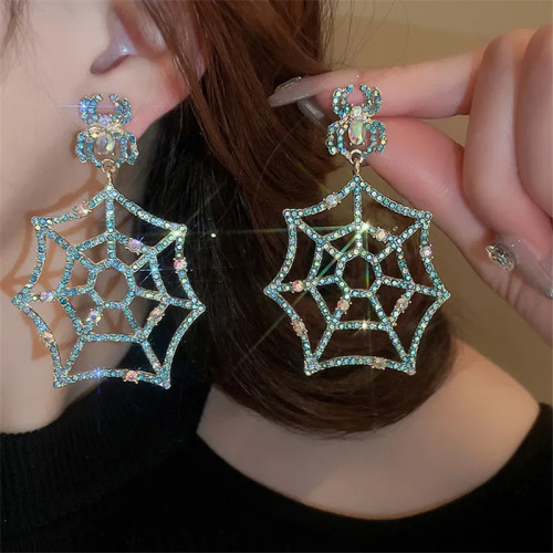 925 silver needle hollow-out spider web pendant earrings personalized exaggerated spider insect earrings for women