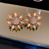 Exaggerated design color rhinestone daisy earrings women's wholesale luxury flower earrings