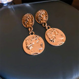 Exaggerated personality 925 silver needle earrings design double-layer round metal portrait earrings earrings for women