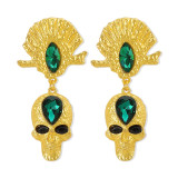 Exaggerated Gothic geometric fan-shaped skull pendant earrings women's personalized colored glass rhinestone earrings
