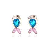 South Korea cute alloy small fish earrings fashion cartoon marine animal pink rhinestone earrings for women