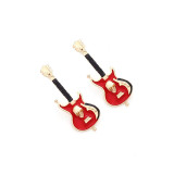Exaggerated gothic skull earrings ladies fashion design oil drop enamel musical instrument guitar pendant earrings