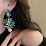 Exaggerated luxury irregular geometric pearl earrings women's retro rhinestone crystal 925 silver needle earrings