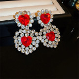 Mixed love pendant earrings wholesale exaggerated personality long red rhinestone heart earrings for women