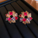 Personalized luxury design 925 silver needle rhinestone earrings women's accessories irregular contrast color flower earrings
