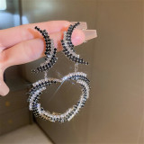 New fashion irregular C- shaped geometric earrings luxury color black rhinestone 925 silver needle earrings