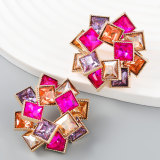 Wholesale Red Square water drill Dangle Earrings For Women Trend New Luxury Design Geometric Vintage Pendant Jewelry