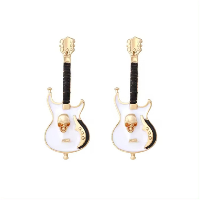 Exaggerated gothic skull earrings ladies fashion design oil drop enamel musical instrument guitar pendant earrings