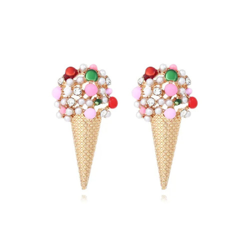 Cute design Pearl Rhinestone cone earrings colored oil drop ice cream fruit wine cup earrings for women