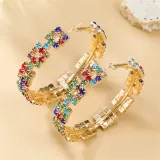 Banquet runway accessories women's colorful sparkling square rhinestone hoop earrings