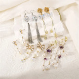 Women's irregular pearl tassel earrings fashion flower butterfly Crystal Ball Pendant Earrings