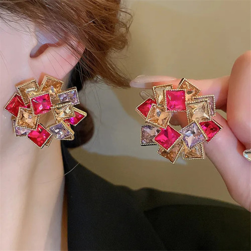 Personalized luxury design 925 silver needle rhinestone earrings women's accessories irregular contrast color flower earrings