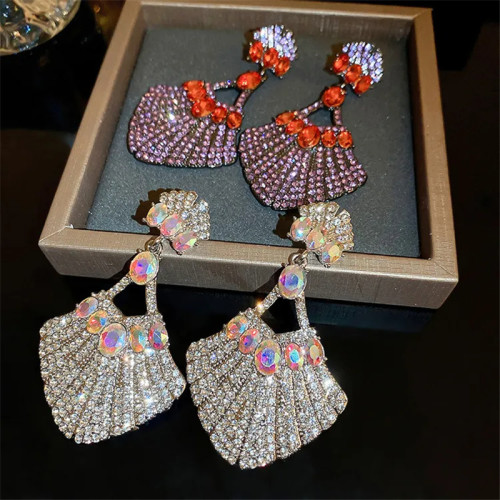 Luxury long red rhinestone claw chain tassel earrings elegant wedding party geometric fan earrings for women