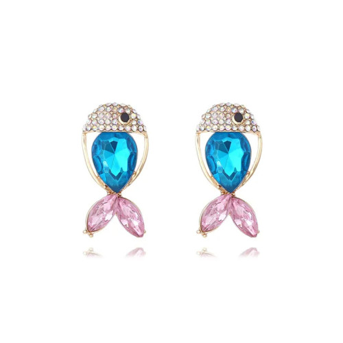 South Korea cute alloy small fish earrings fashion cartoon marine animal pink rhinestone earrings for women