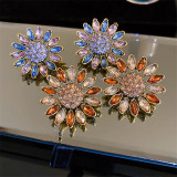 Exaggerated design color rhinestone daisy earrings women's wholesale luxury flower earrings