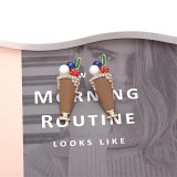 Cute design Pearl Rhinestone cone earrings colored oil drop ice cream fruit wine cup earrings for women