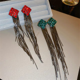 Personalized geometric diamond rhinestone earrings fashion design long tassel earrings 925 silver needle for women
