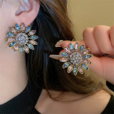 Exaggerated design color rhinestone daisy earrings women's wholesale luxury flower earrings