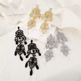 French palace style irregular hollow flower pattern earrings retro elegant long drop resin pendant earrings