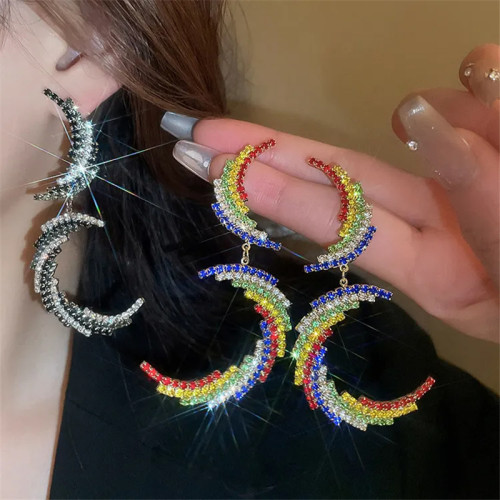 New fashion irregular C- shaped geometric earrings luxury color black rhinestone 925 silver needle earrings