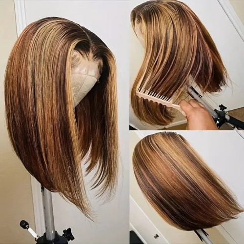 P4/27 4*4 Straight Bob Lace Front Human Hair Wig150% Density