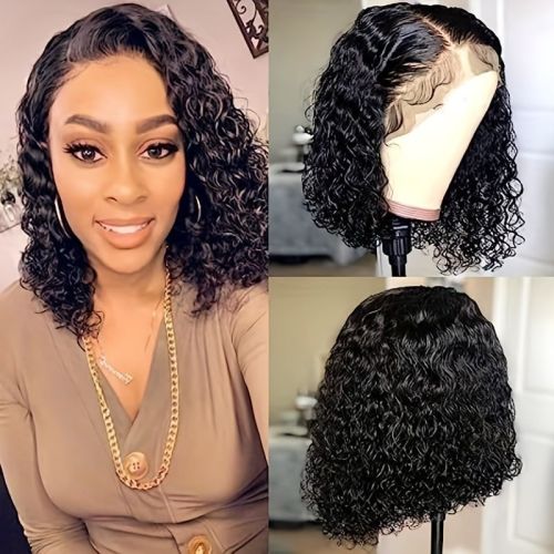 13*4 Deep Wave Natural Black Bob Lace Front Human Hair Wigs