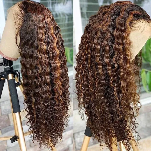 150% 4x4 Water Wave Lace Wig Human Hair Highlight P4/27