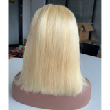 613 color Xuchang front lace real human wig full set, 13X4 short straight hair, Bob wave head, golden yellow, can be ironed and dyed