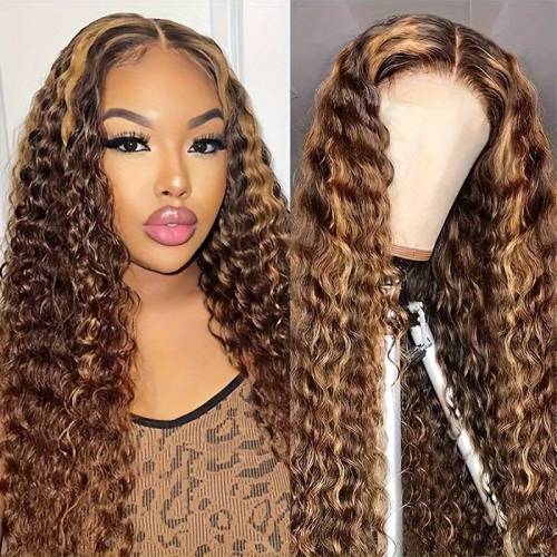150% 4x4 Water Wave Lace Wig Human Hair Highlight P4/27